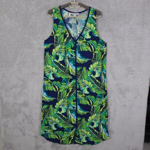 Tommy Bahama Midi Dress Women L Lovely Leaves Midi Shirttail Hem V Neck Tropical